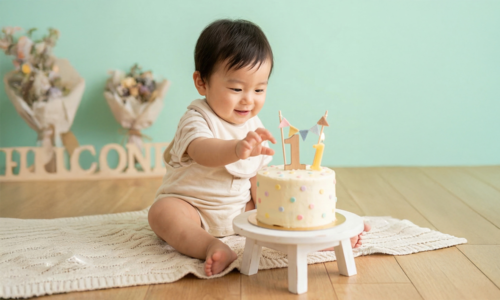 スマッシュケーキをしている赤ちゃん